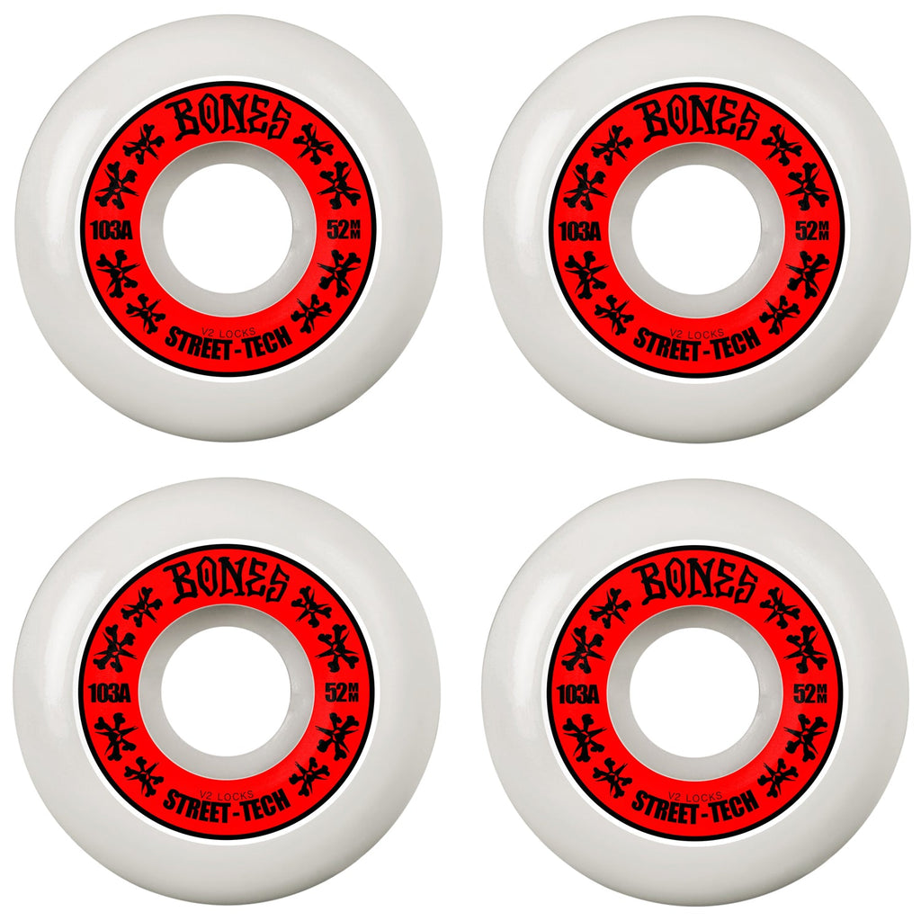 Bones Skateboard Wheels 52mm STF V2 Locks 103A White