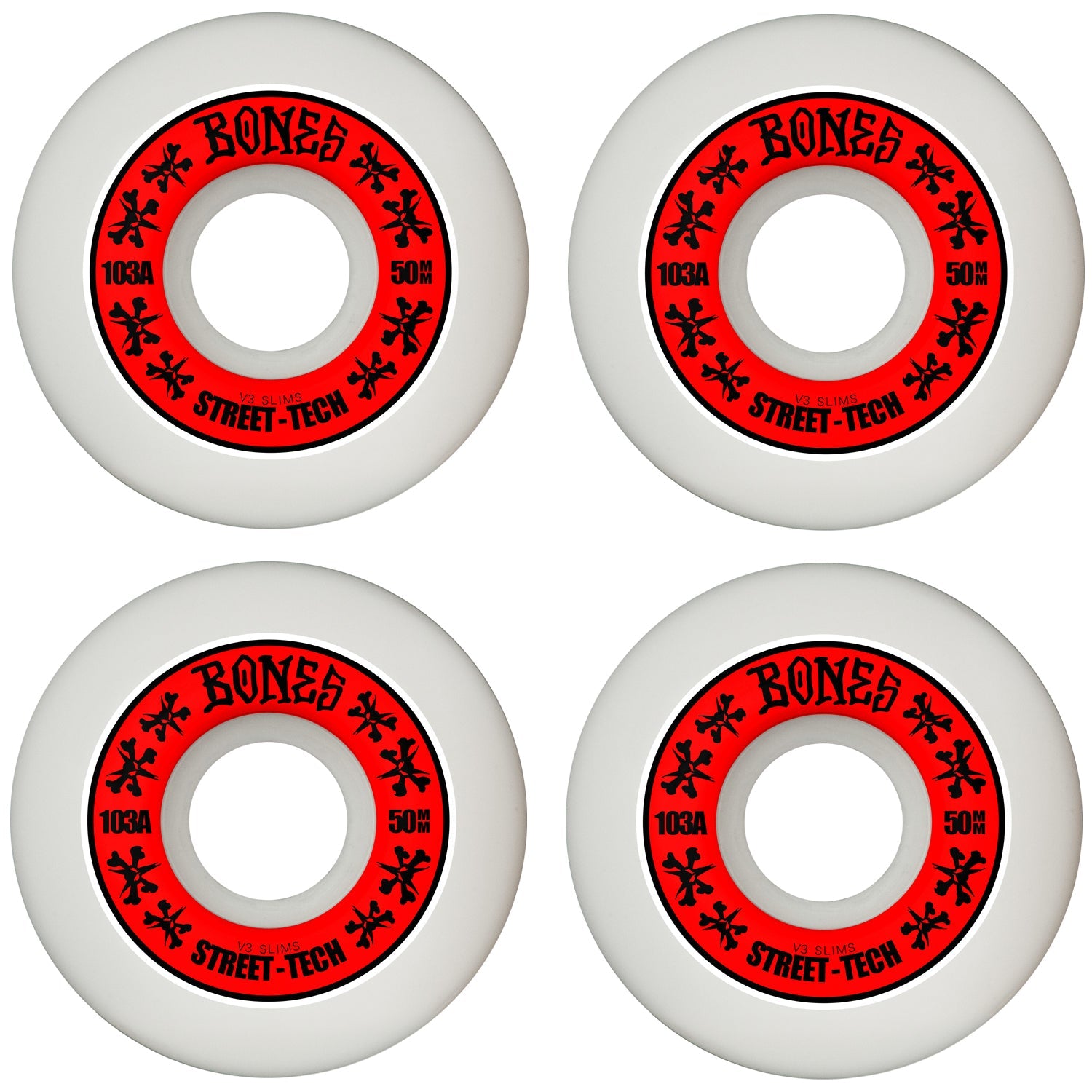 Bones Skateboard Wheels 50mm STF V3 Slims 103A White