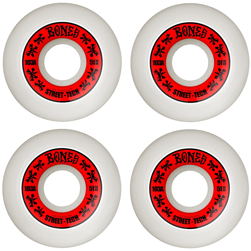 Bones Skateboard Wheels 51mm STF V5 Sidecuts 103A White