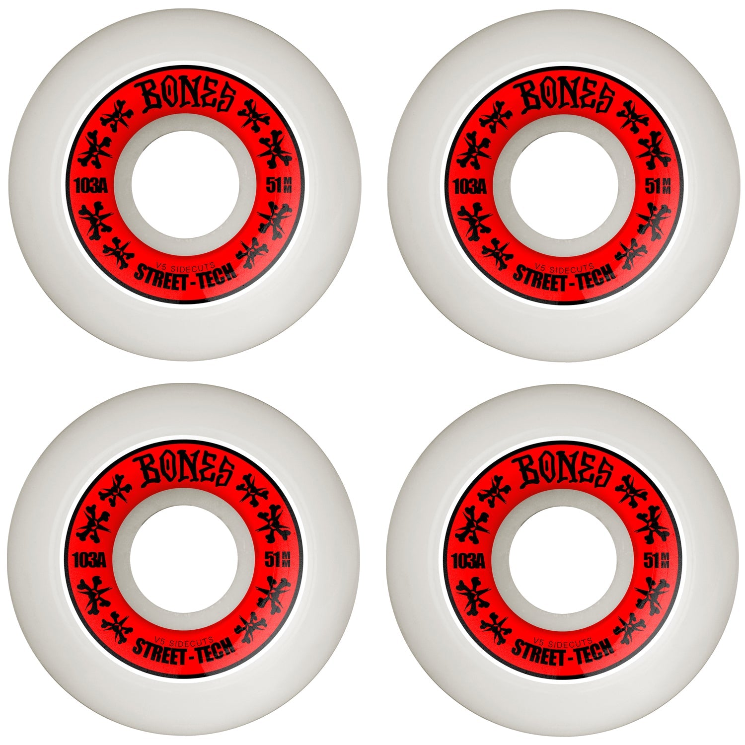 Bones Skateboard Wheels 51mm STF V5 Sidecuts 103A White
