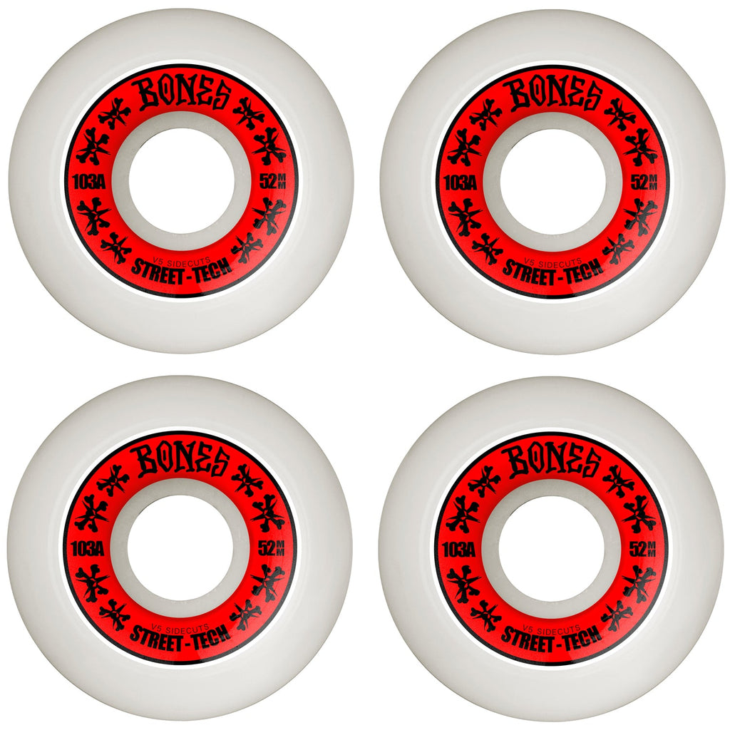 Bones Skateboard Wheels 52mm STF V5 Sidecuts 103A White