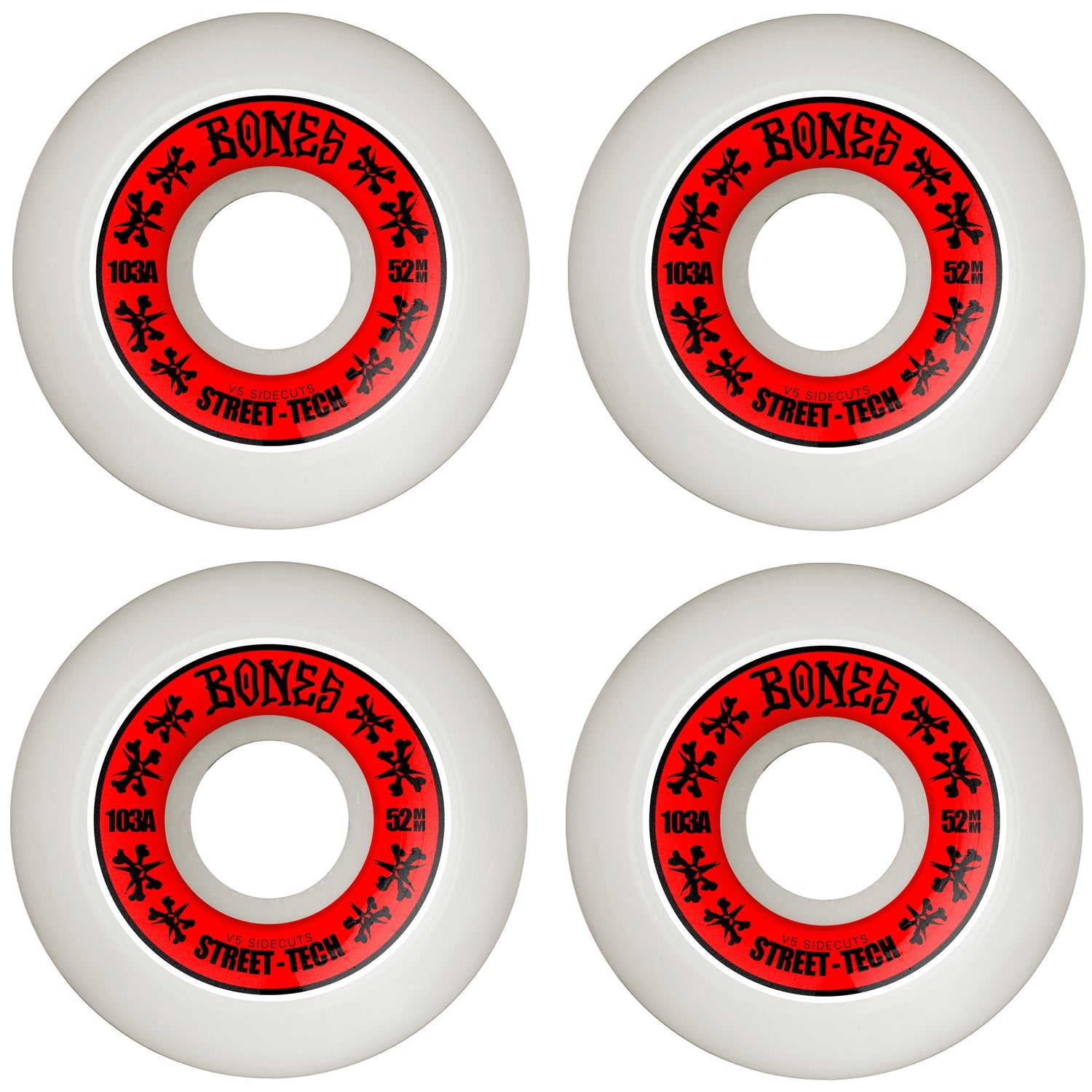 Bones Skateboard Wheels 52mm STF V5 Sidecuts 103A White