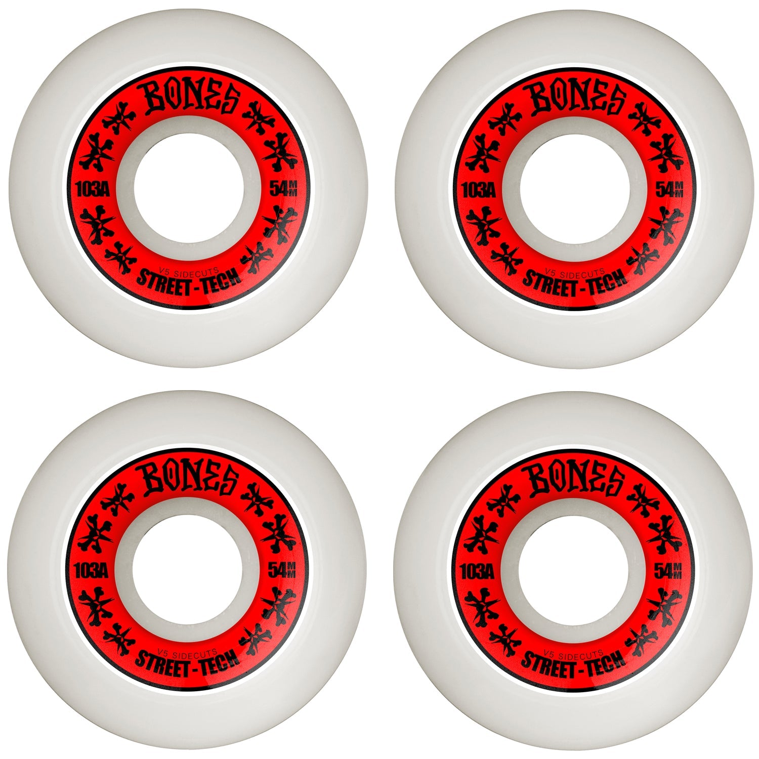 Bones Skateboard Wheels 54mm STF V5 Sidecuts 103A White
