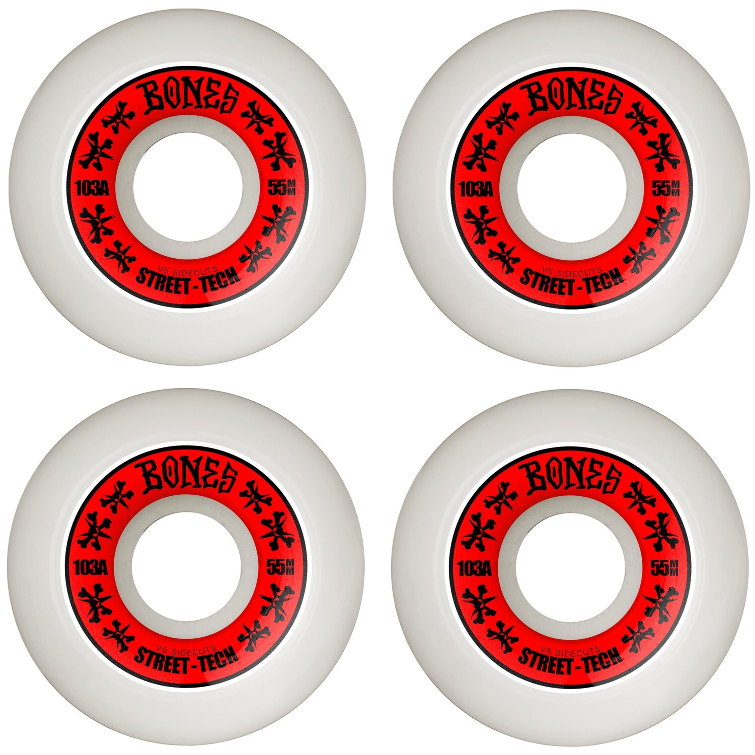 Bones Skateboard Wheels 55mm STF V5 Sidecuts 103A White