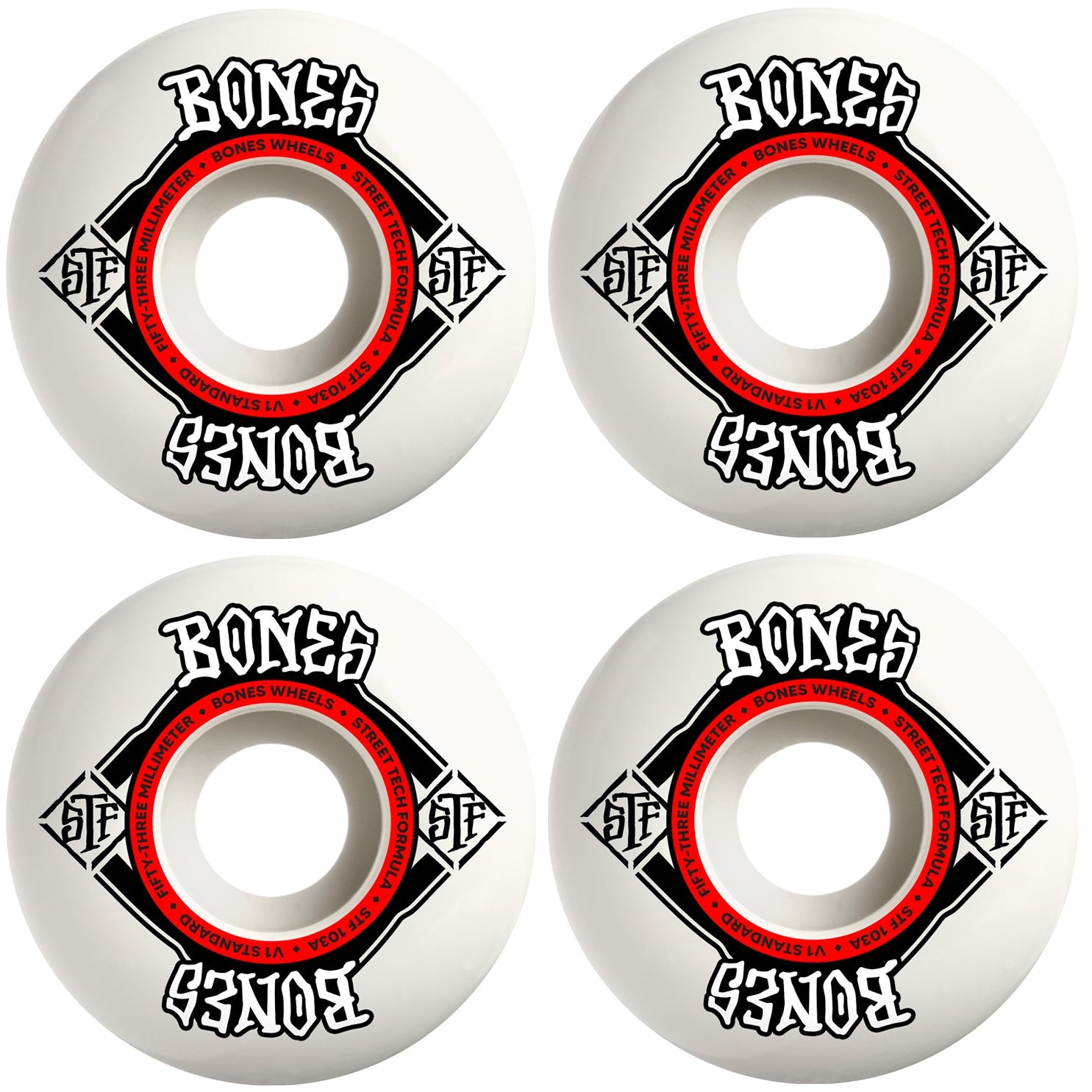 Bones Skateboard Wheels 53mm STF V1 Standard 103A White