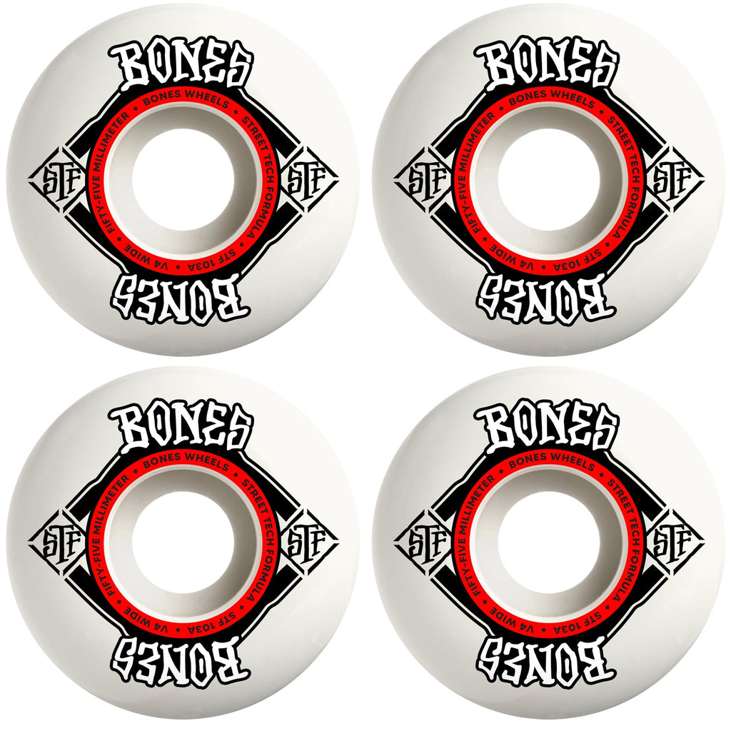 Bones Skateboard Wheels 55mm STF V4 Wide 103A White