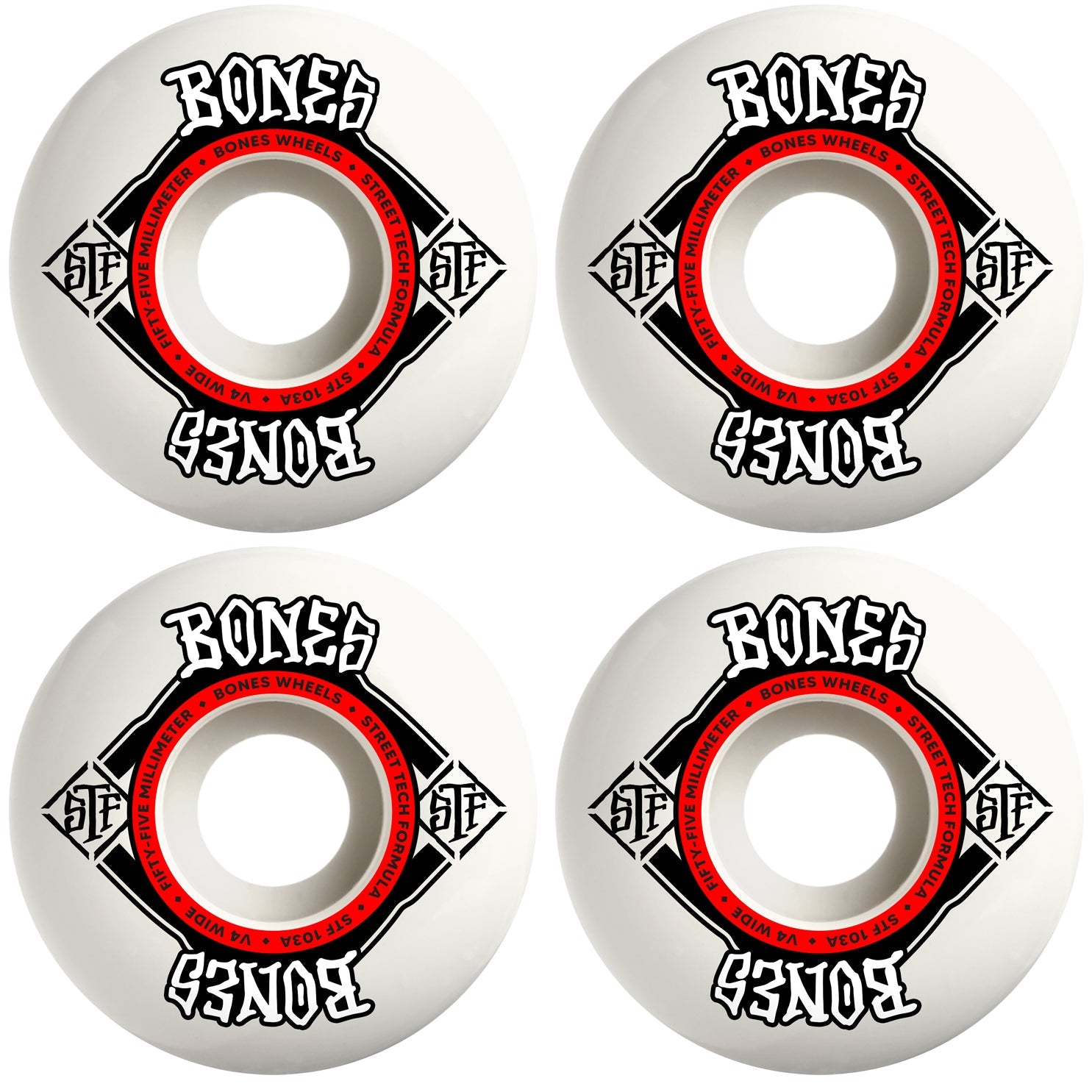 Bones Skateboard Wheels 55mm STF V4 Wide 103A White