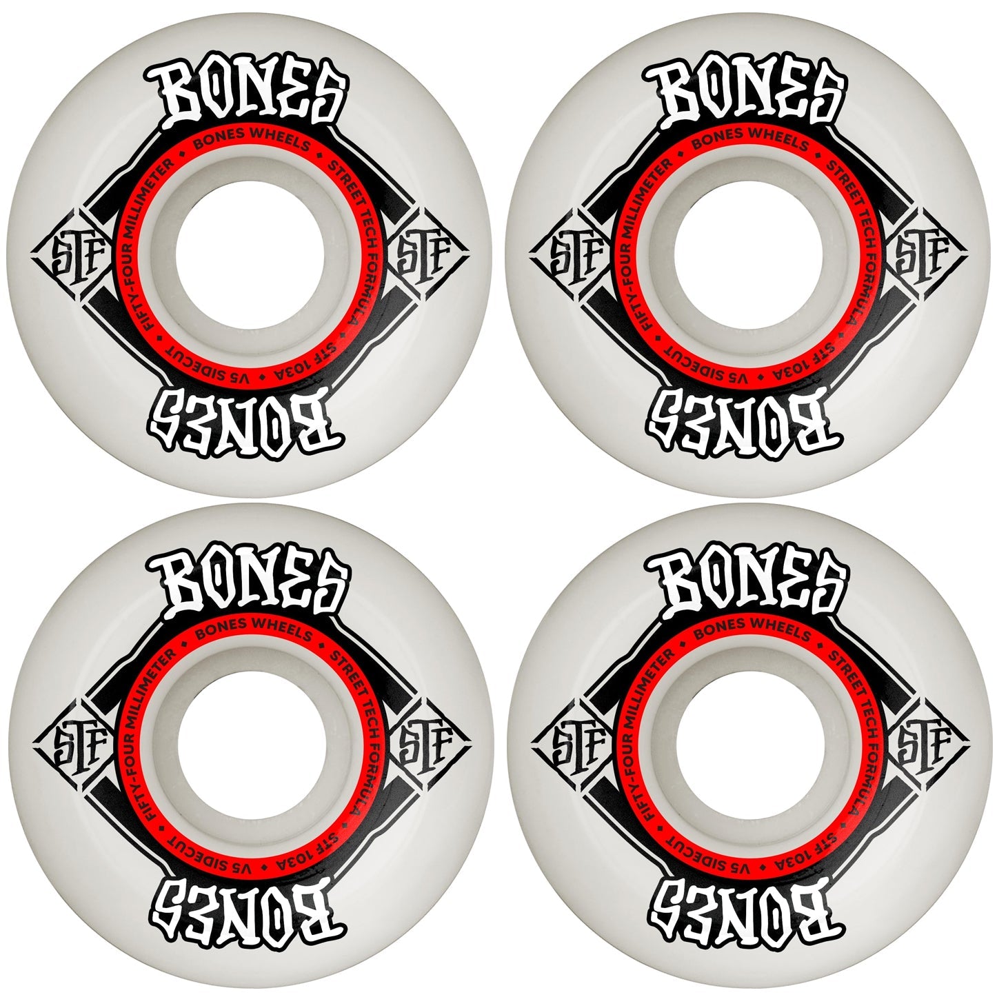 Bones Skateboard Wheels 54mm STF V5 Sidecut 103A White