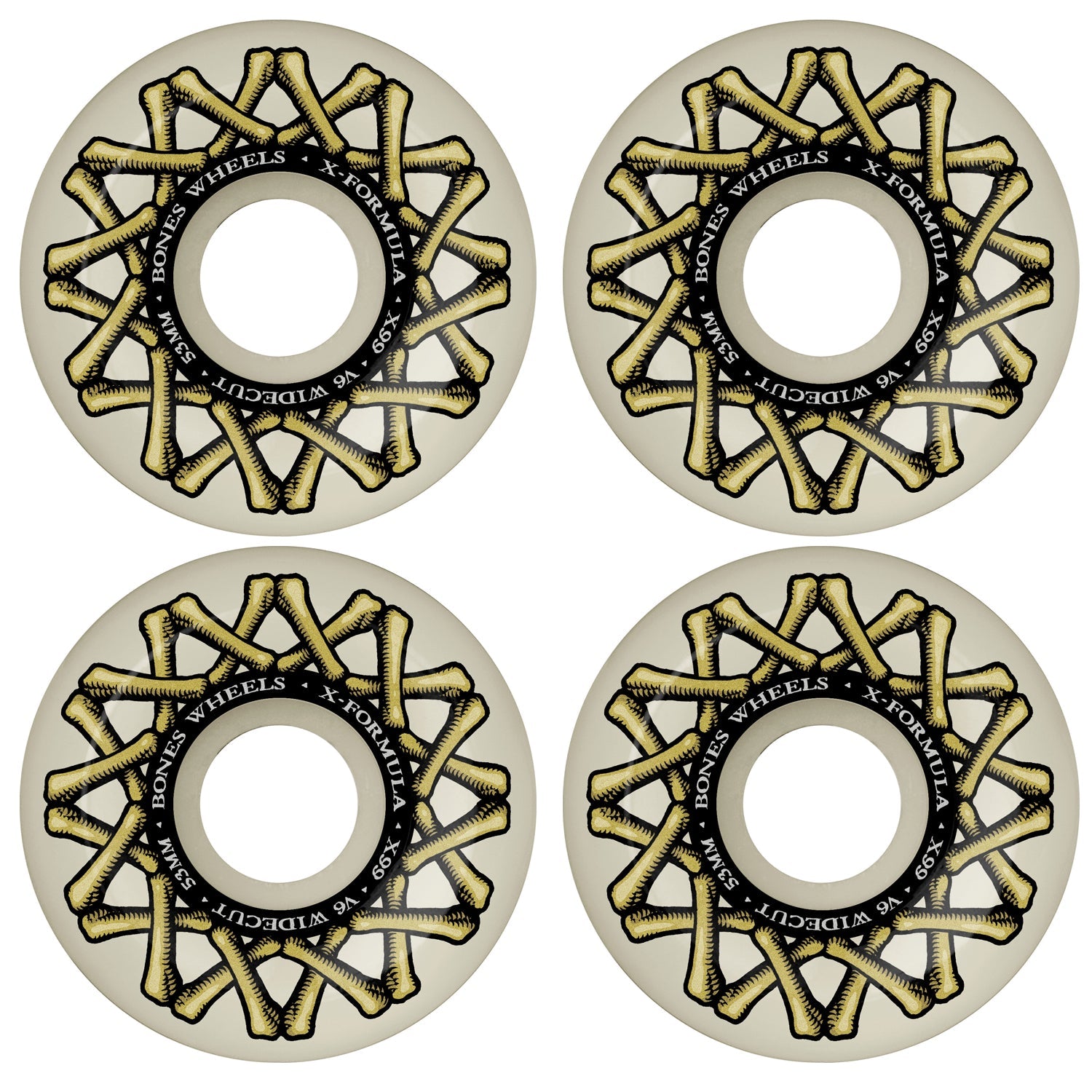 Bones Skateboard Wheels 53mm X-Formula Widecut V6 99A White