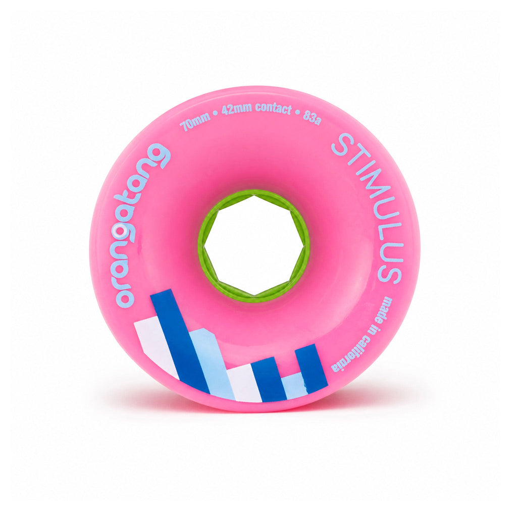 Orangatang Longboard Wheels Stimulus Pink 70mm 83A with Loaded Jehu V2 Bearings