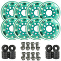 Labeda Whips Roller Hockey Wheels - Teal X-Soft 72mm - 8-Pack with Evo Spacers and Hybrid Ceramic Bearings