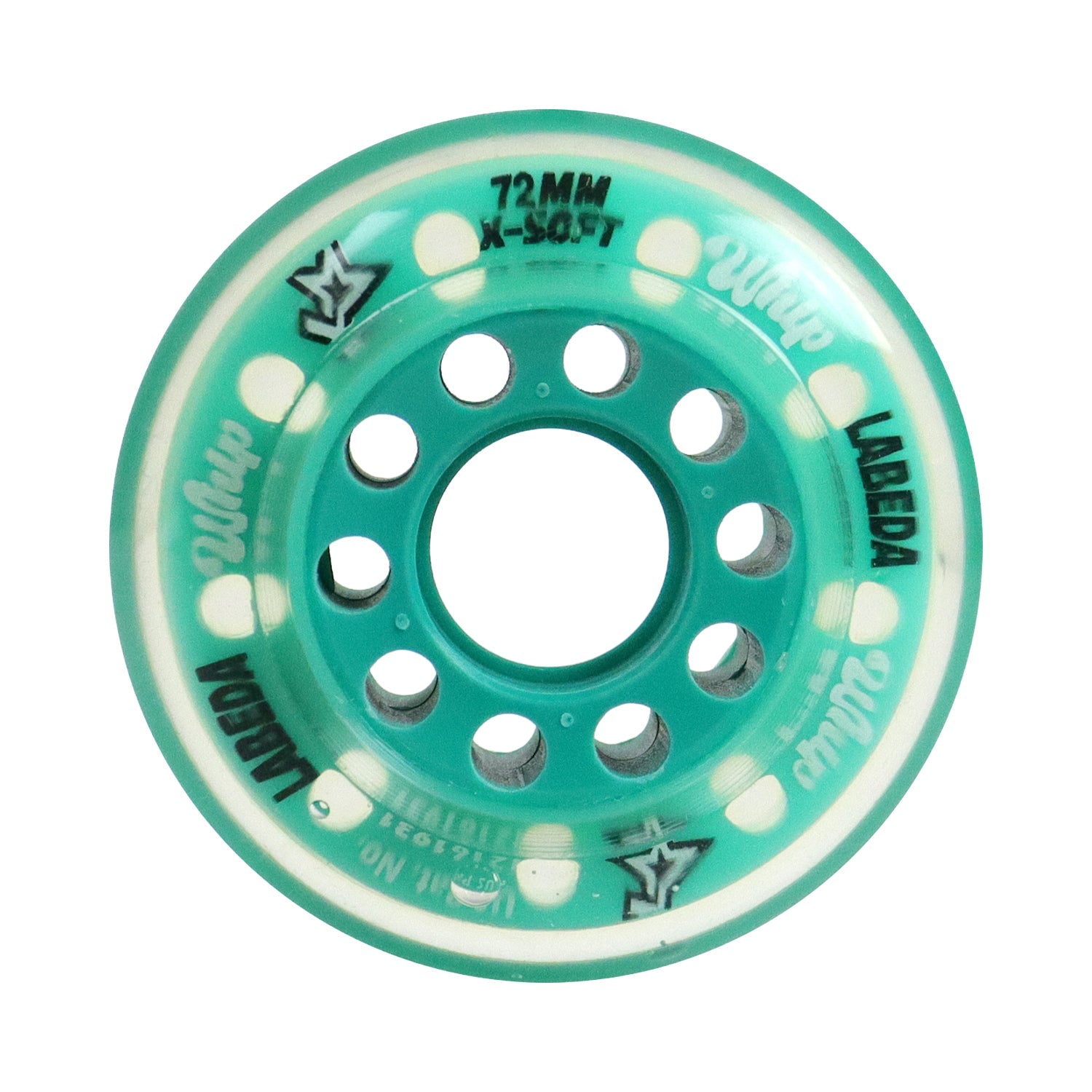 Labeda Whips Roller Hockey Wheels - Teal X-Soft 72mm - 8-Pack with Evo Spacers and Hybrid Ceramic Bearings