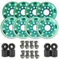 Labeda Whips Roller Hockey Wheels - Teal X-Soft Youth HiLo Set 68mm/72mm - 8-Pack with Evo Spacers and Hybrid Ceramic Bearings