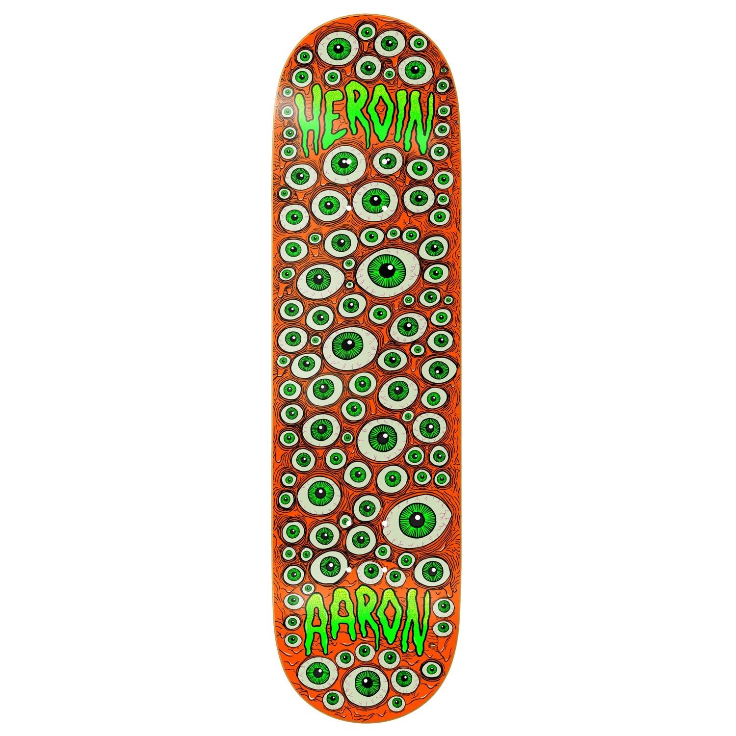Heroin Skateboard Deck Aaron Wilson Eyes Orange 8.75" x 32.25"