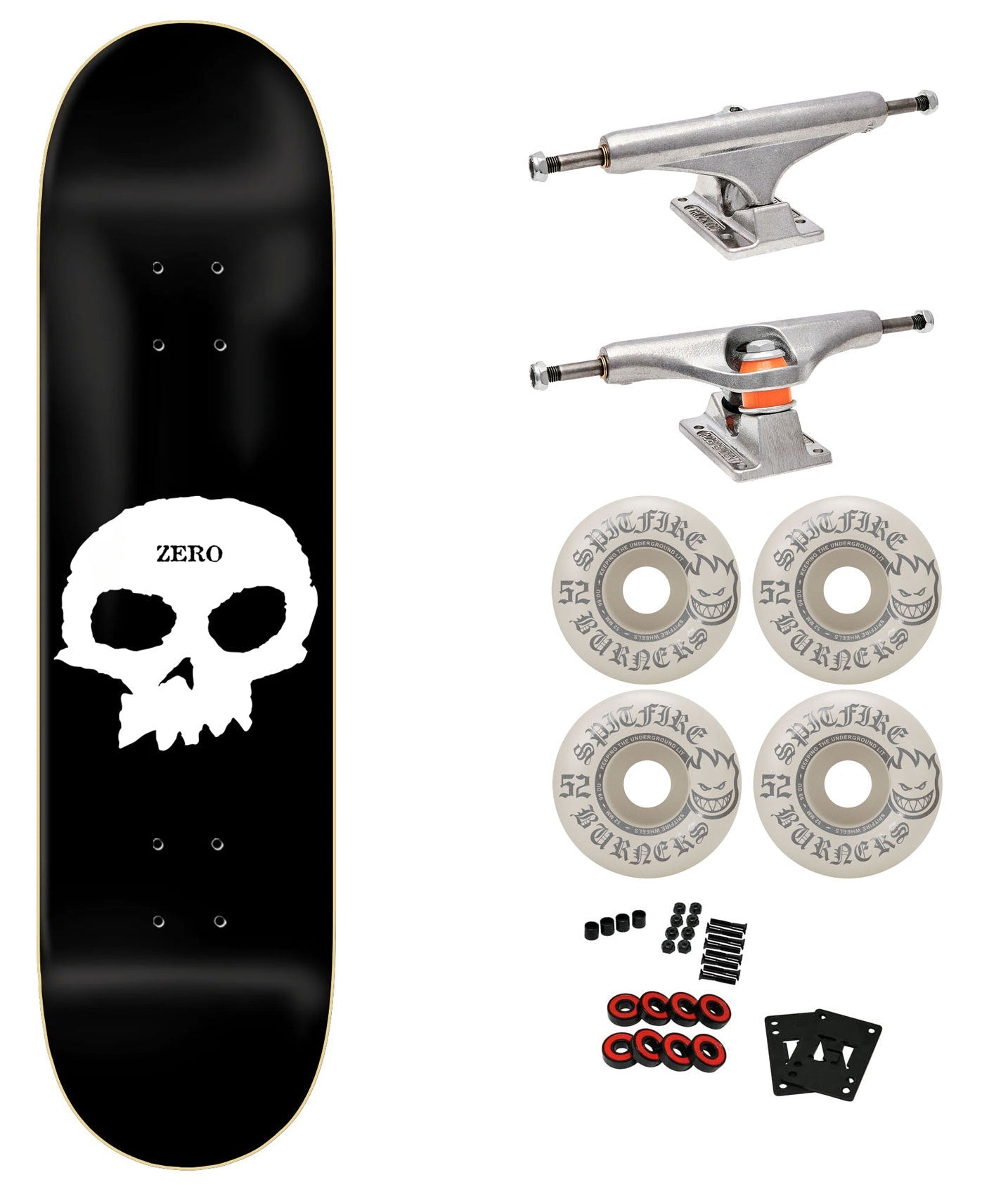 Zero Premium Skateboard with Indy Trucks, Spitfire Wheels 8.125" Single Skull