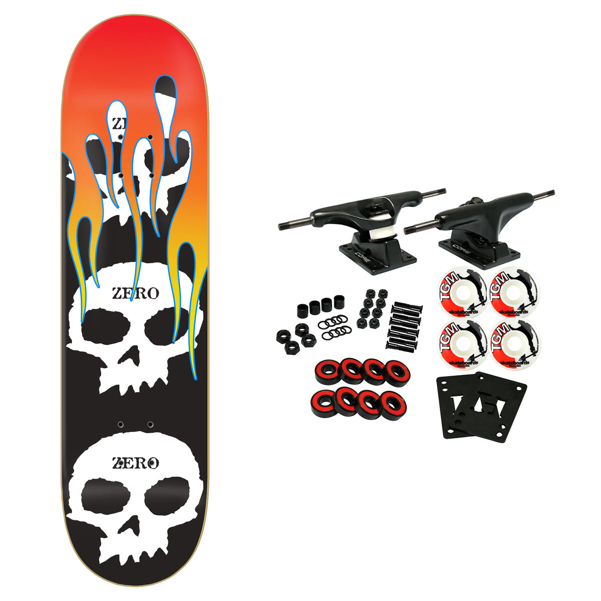 Zero Skateboard Complete 3 Skulls with Flames 8.25" x 31.9"