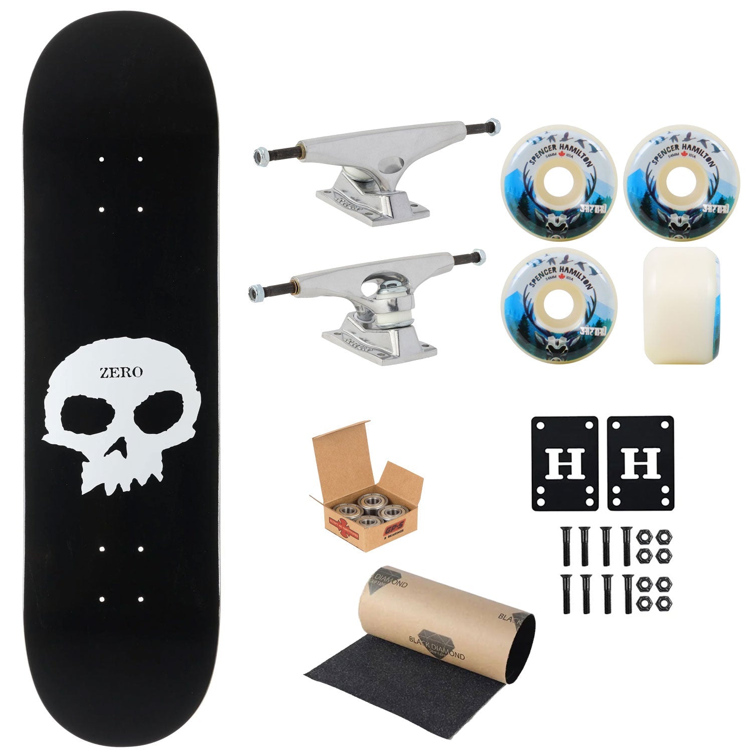 Zero Skateboard Single Skull 8.5" Krux, Independent, Satori Premium Kit